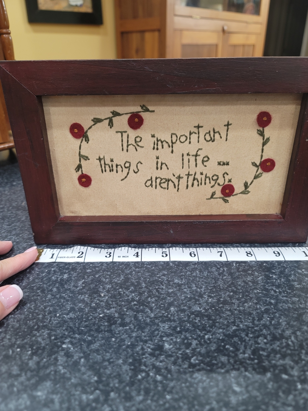 Framed Embroidered Quote Wall Art - Red Flowers